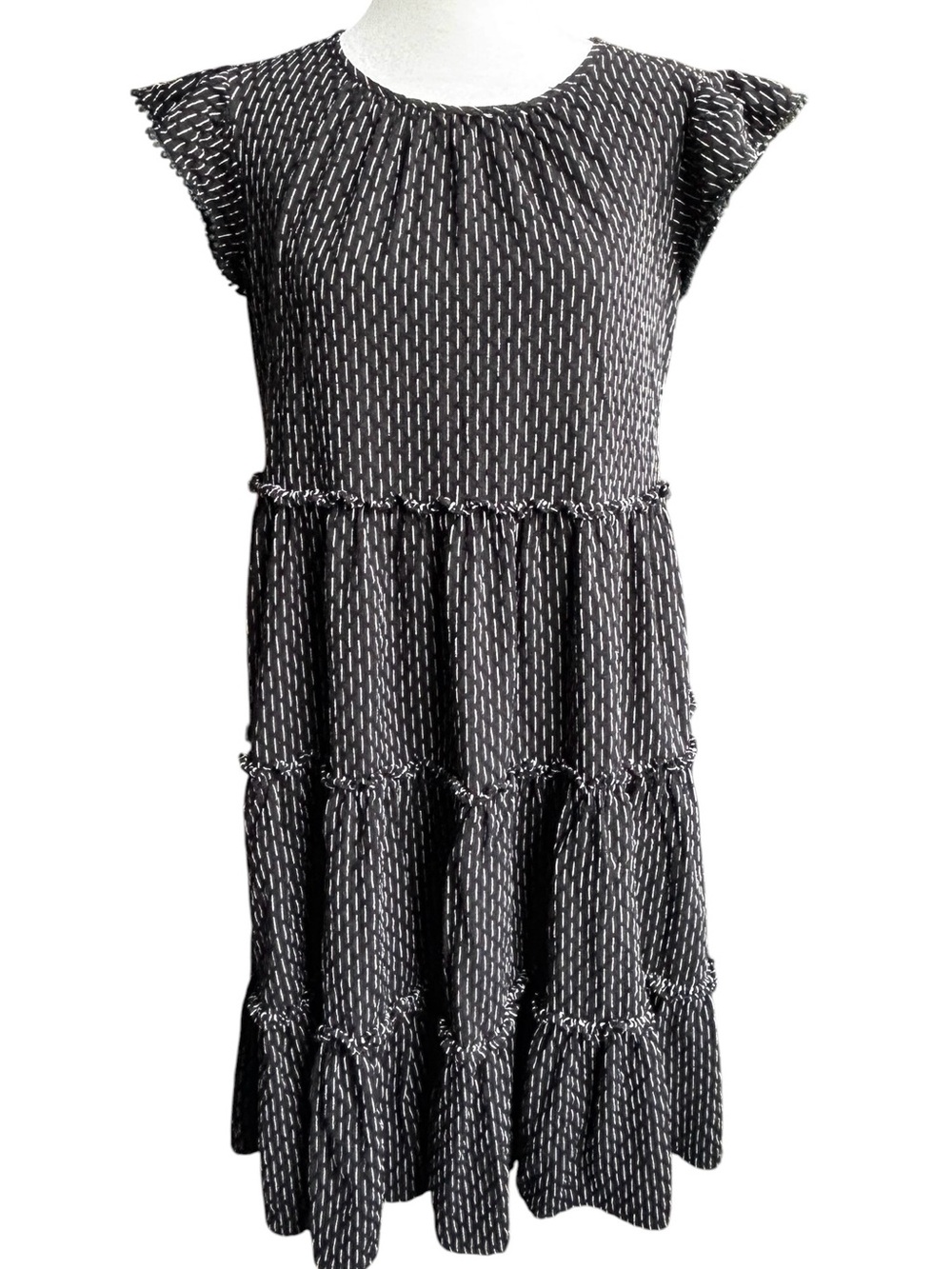 DownEast Black with White Textured Vertical Stripes Dress Size S